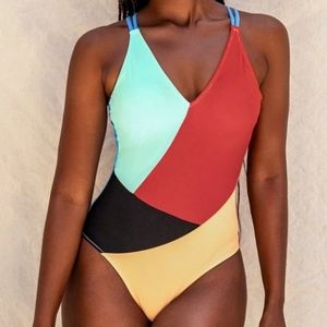 Cupshe Colorblock Swimsuit V-Neck Strappy